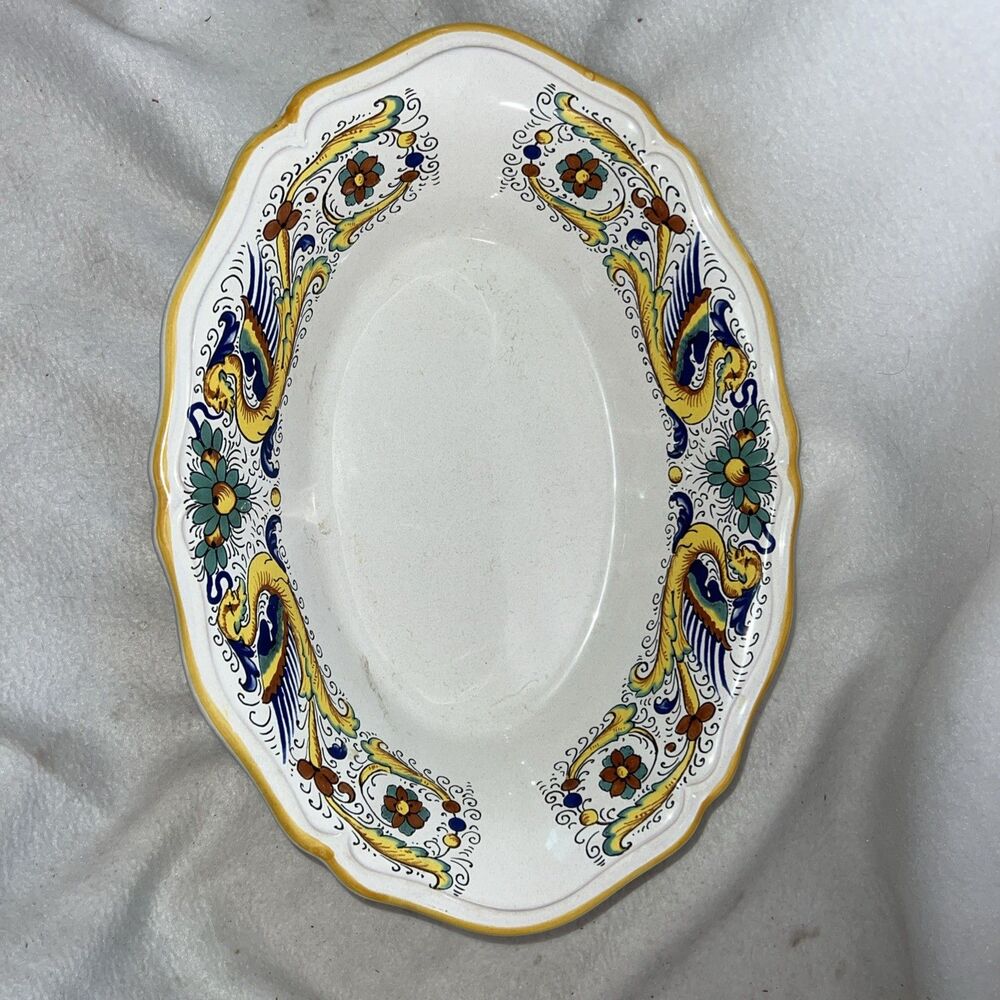 Ceramic Nova Deruta Pottery Oval Serving Bowl ITALY Hand Painted 14.5x11 Large
